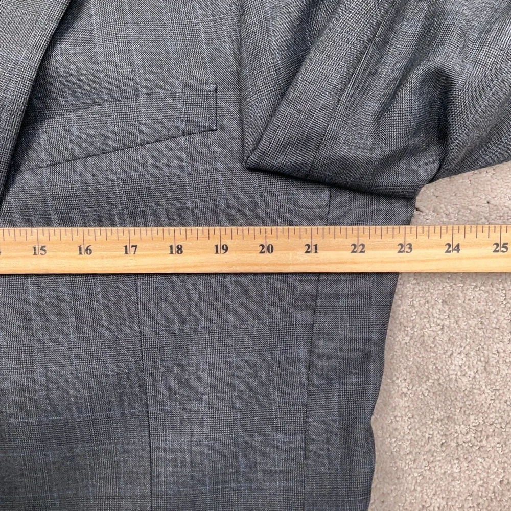 Jos A Bank Suit Mens 44L Charcoal Gray Blue Glen Plaid Tailored Traditional Wool